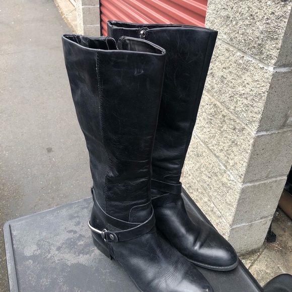 Franco Sarto Circuit Women’s Black Leather Tall Buckle Ride Boots Size 10M - Picture 10 of 14